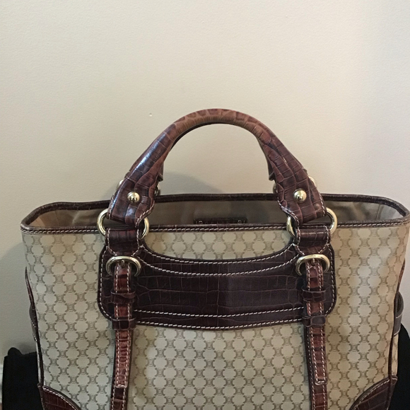 Vtg w/ COA Céline Brown Macadam Beige Dark Brown Leather - Picture 2 of 12